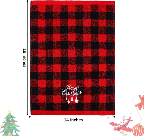 Vista 2 de MCEAST Paquete de 3 toallas de mano de Navidad, 18 x 14 pulgadas, color rojo y negro, a cuadros, suaves, toallas de algodón puro para baño, cocina