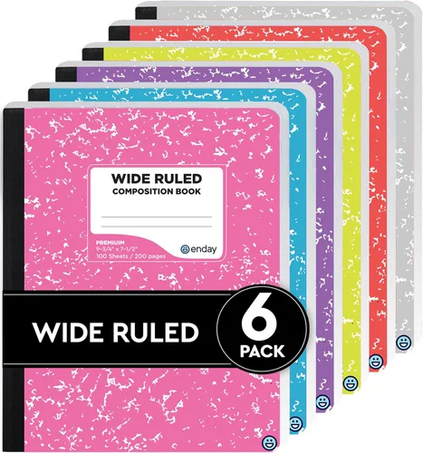 Vista 7 de Enday Cuadernos de composición de papel de rayas anchas, cubiertas de cuaderno de composición de mármol de colores, 100 hojas (200 páginas) libros