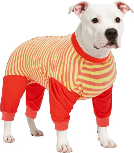 Vista 9 de LovinPet Traje de recuperación para perros, cuidado abdominal antilamidas para perros grandes y medianos, collar alternativo poscirugía, rayas azul