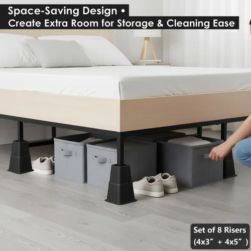 Vista 7 de Elevador para muebles de cama de 3, 5 u 8 pulgadas, versátil elevador para cama y muebles, resistente, apilable, soporta 550 libras cada elevador