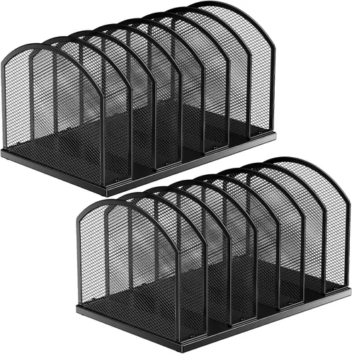 Vista 8 de Paquete de 2 organizadores de archivos verticales de metal de 7 secciones, clasificador de letras pequeñas de oficina, organizador de archivos