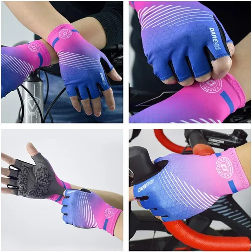 Vista 3 de Darevie Guantes de ciclismo, guantes de ciclismo de medio dedo, suaves y ligeros, guantes de ciclismo acolchados de gel que absorben los golpes