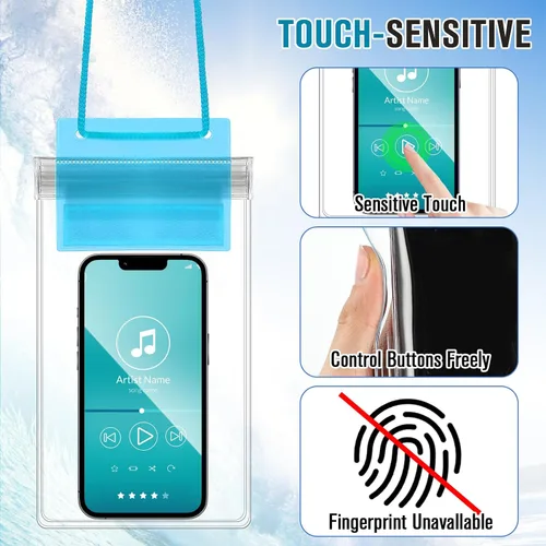 Vista 4 de Flutesan Paquete de 50 bolsas transparentes impermeables para teléfono, funda universal impermeable para teléfono, bolsa seca con cordón