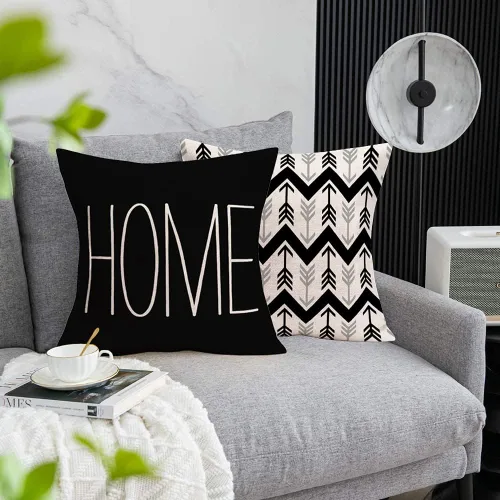 Vista 5 de Fukeen Home - Juego de 4 fundas de almohada geométricas decorativas modernas de 16 x 16 pulgadas, color negro, blanco, gris, flecha, rayas, ondas