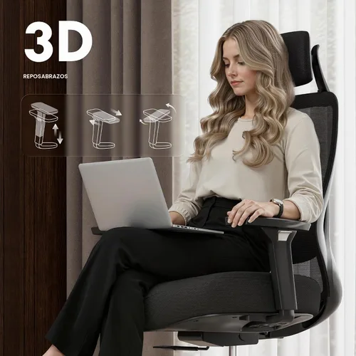 Vista 5 de FLEXISPOT Silla de oficina de masaje, silla de escritorio ergonómica con respaldo alto con reposacabezas ajustable, reposabrazos 3D, masajeador