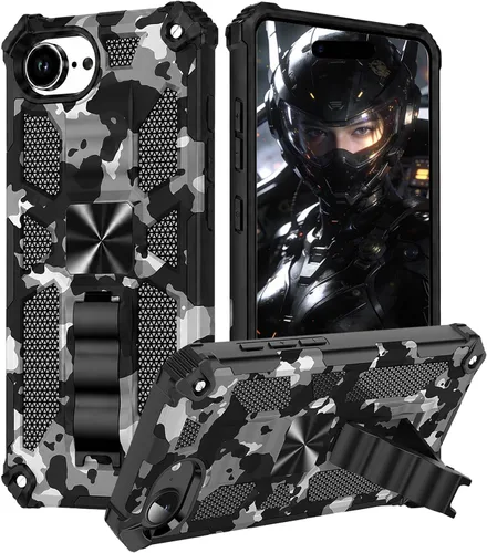 Vista 10 de CCSmall Funda de camuflaje para Apple iPhone 14 para hombres, protección resistente a prueba de golpes con función atril para iPhone 14 MC verde