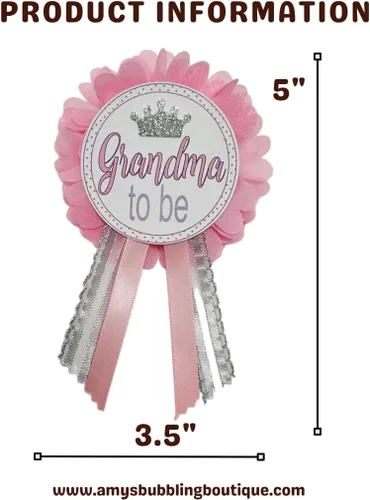 Vista 3 de Grandma to Be Pin Princess Pink Baby Shower It's a Girl for Nona to wear, Pink & Silver, Baby Sprinkle, Plata