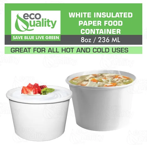 Vista 4 de EcoQuality Recipientes desechables de papel blanco para sopa de 8 onzas [100 unidades] – recipientes de media pinta para helado, tazas de yogur