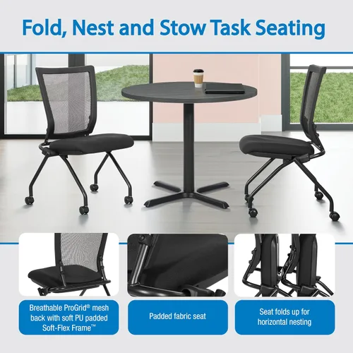 Vista 4 de Office Star 693 Series ProGrid - Sillas de oficina ergonómicas plegables con respaldo de malla con asiento acolchado grueso FreeFlex, sin brazos
