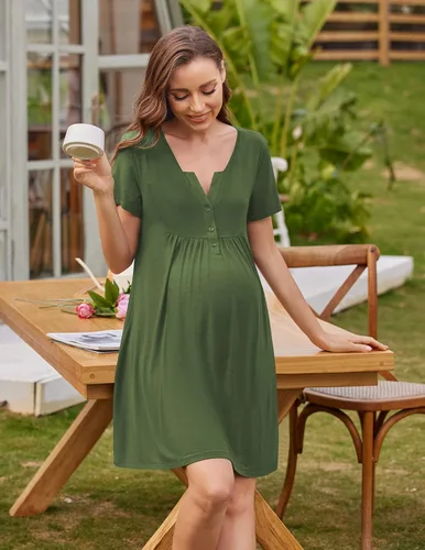 Vista 3 de Ekouaer Vestido de parto y parto, camisón de lactancia, camisones de maternidad para hospital, camisón corto de lactancia materna, talla XXL