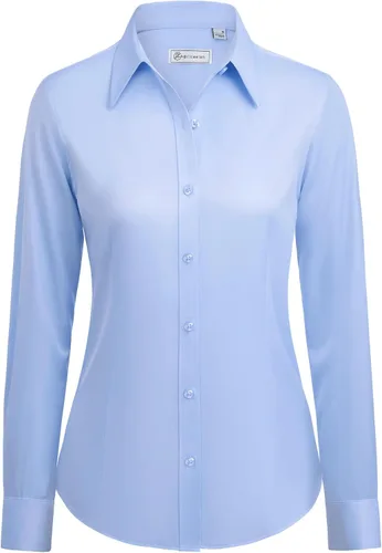 Vista 8 de siliteelon Camisas con botones para mujer: camisa de vestir de manga larga sin arrugas, ajuste clásico, con cuello, color sólido, formal