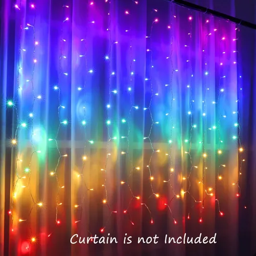 Vista 2 de CoziTech - Cadena de luces de hadas arcoíris con interruptor regulador táctil, luces de carámbano LED colgantes arcoíris para dormitorio de niñas