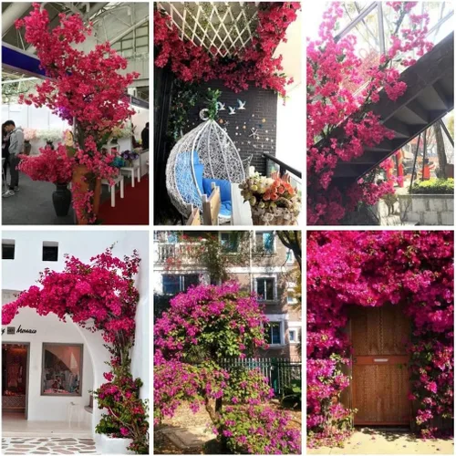 Vista 7 de Paquete de 8 tallos de flores artificiales, ramas de buganvilla de seda para centros de mesa de boda, camino de mesa, decoración