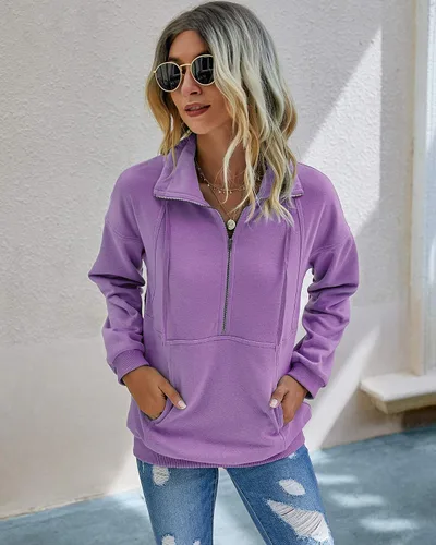 Vista 2 de PRETTYGARDEN Sudadera con cremallera y solapa para mujer