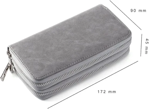 Vista 2 de Cartera de doble cierre para mujer, con correa de mano, para tarjetas, dinero en efectivo, monedas, celular