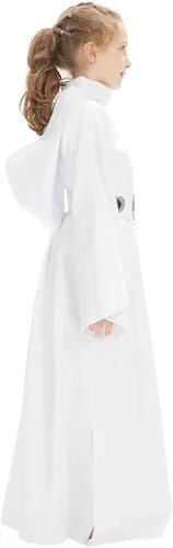 Vista 5 de Disfraz de princesa Leia para niños y niñas vestido de cosplay de lujo con cinturón
