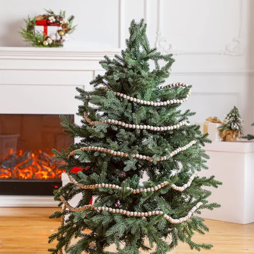 Vista 6 de FairySandy Guirnalda de cuentas de madera de Navidad de 39.3 pies, guirnalda redonda de cuentas de madera esmerilada, decoración rústica de Navidad