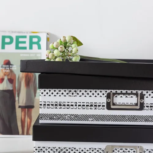 Vista 6 de SLPR Cajas de almacenamiento decorativas con tapas para decoración del hogar, juego de 3: almacenamiento de fotos en blanco y negro, cajas de cartón