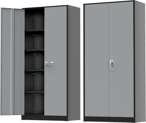 Vista 15 de Greenvelly Armario de metal para garaje, armario de almacenamiento de metal con bloqueo de 36 pulgadas de alto con 2 puertas y estantes ajustables