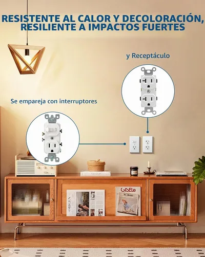 Vista 5 de DEWENWILS Paquete de 10 placas de pared dúplex, cubierta de enchufe de metal blanco liso, cubierta de interruptor de luz para sala de estar Blanco