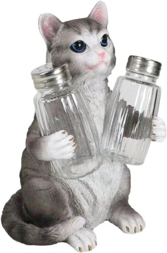 Vista 5 de Ebros Gift Gatito felino peludo de cristal para salero y pimentero, figura de 8.25 pulgadas de alto, loco para gatos, gatito, decoración de mascotas