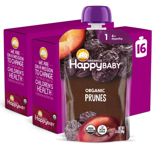 Vista 9 de Happy Baby Mezclas de apoyo digestivo, alimento para bebés etapa 2 con fibra prebiótica, manzana, calabaza y ciruela, 4 onzas (paquete de 16) +