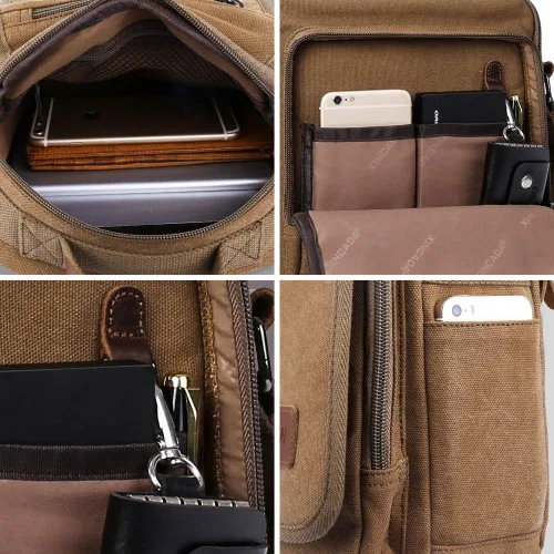 Vista 5 de XINCADA Bolsa de mensajero para hombre, bolsa de hombro de lona, bolsa de viaje, bolso cruzado para trabajo y negocios