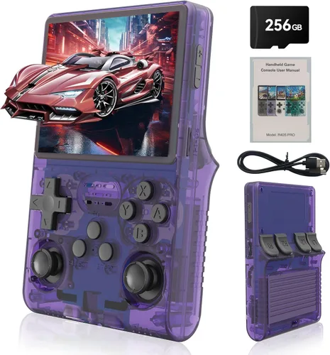 Vista 7 de R40S Pro - Consola de juegos portátil, 30000 juegos HD, mini consola de juegos retro, pantalla IPS de 3.5 pulgadas, 45 emuladores integrados, Gris