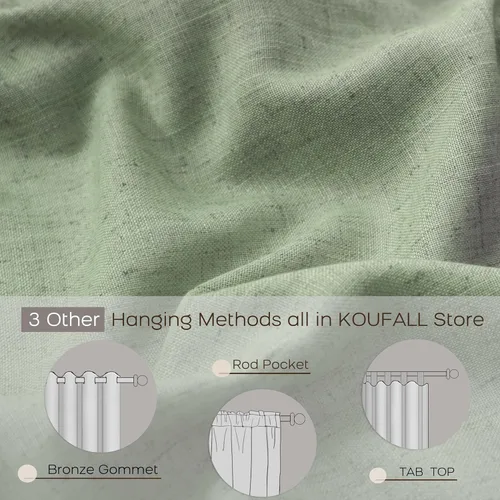 Vista 2 de KOUFALL Cortinas transparentes de lino con pestaña trasera