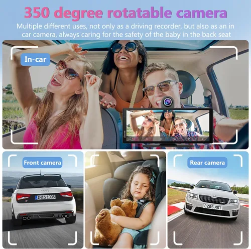 Vista 8 de CARPURIDE W903 Carplay portátil y Android Auto con cámara de salpicadero, pantalla HD IPS de 9.3 pulgadas, cámara frontal 4K y trasera 1080P