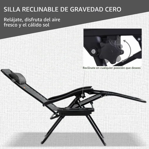 Vista 3 de Outsunny Juego de sillas Zero Gravity con mesa auxiliar, portavasos, gris