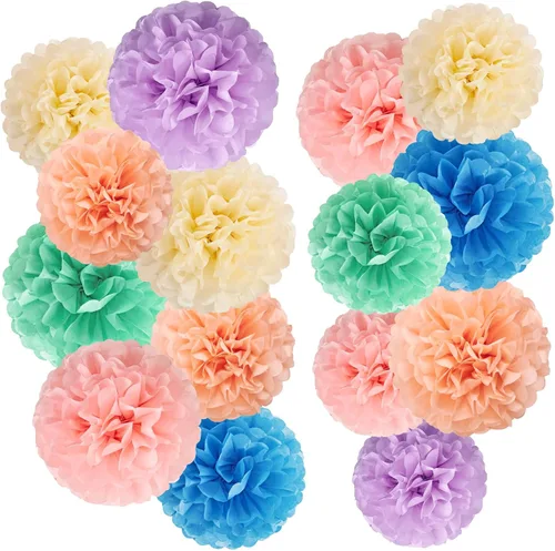Vista 10 de Pompones de Papel de Flores Rosa Intenso Decoraciones Colgantes Bola de Flores Rosas para el Día de la Madre Baby Shower Boda Guardería Fiesta