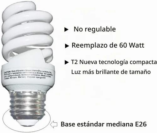Vista 3 de Bombilla CFL de 13 vatios (60 vatios), color blanco suave, 2700 K, 1040 lm, bombilla en espiral de base media, bombilla fluorescente compacta