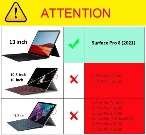 Vista 2 de Funda para Surface Pro 8 de 13 pulgadas 2021, compatible con teclado tipo y soporte, funda de piel sintética de alta calidad con múltiples ángulos
