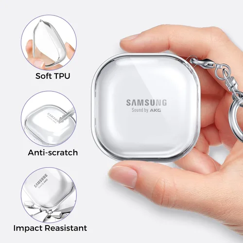 Vista 5 de AhaStyle Compatible con Samsung Galaxy Buds FE/S2 Pro/S2/Live Funda transparente [Anti-amarillamiento] (transparente)