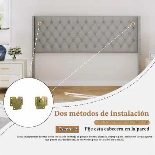 Vista 5 de Furpopup Cabecero Solo Tamaño Queen, Cabecero de Montaje en Pared en Forma de Ala Tamaño Queen para Cama Ajustable con Relleno de Espuma de Alta Gris