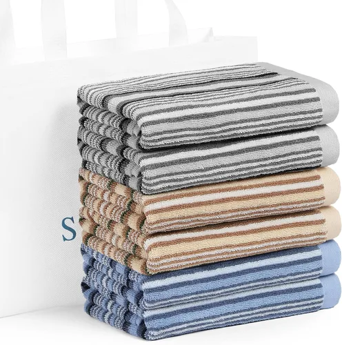 Vista 11 de SALAS Toallas de cocina premium para secar platos, toallas de cocina grandes de algodón, paños de felpa a rayas, juegos de toallas gruesas altamente