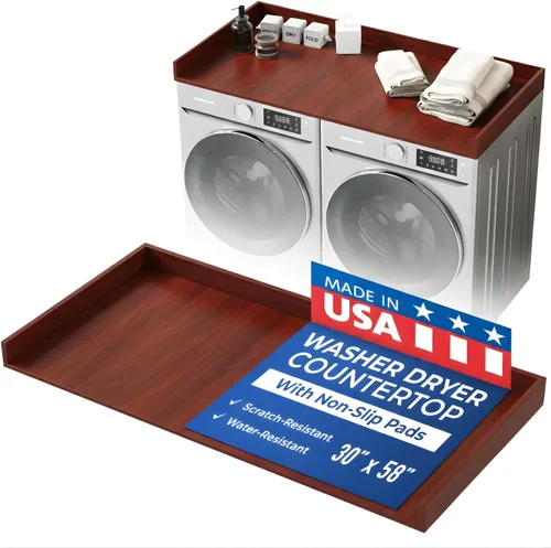 Vista 24 de OfficeSimpli Mesa para Lavadora y Secadora, Fabricado en EE.UU., Almohadillas Antideslizantes, Toallero de Madera para Lavandería, Cubierta
