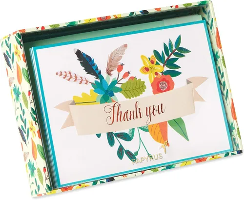 Vista 4 de Papyrus Tarjetas de agradecimiento con sobres, pancarta floral (12 unidades)