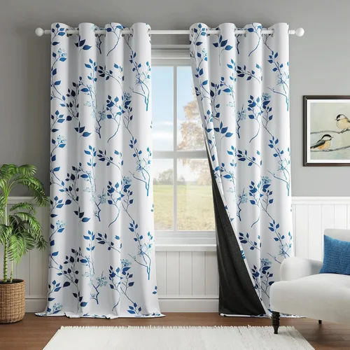 Vista 12 de Beauoop Cortinas Florales 100% Opacas de 54 Pulgadas de Largo, 2 Paneles para Dormitorio, Sala de Estar, Azul Gris y Blanco con Patrón de Flores