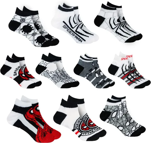Vista 10 de Marvel Calcetines de Spider-Man para niños, 10 pares de calcetines de corte bajo para niños de 3 a 9 años Marvel Comics