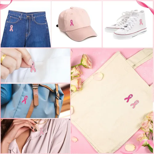 Vista 4 de Broche de solapa para concientización sobre el cáncer de mama, cinta rosa con purpurina, para mujeres y niñas, para recaudación de fondos públicos