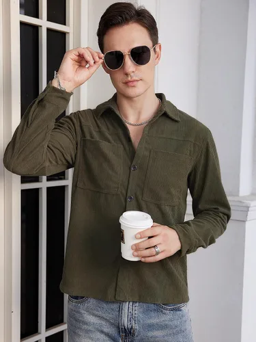 Vista 6 de WDIRARA Camisa de pana con botones y manga larga para hombre