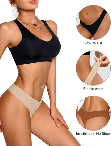 Vista 2 de DEANGELMON Tangas sin costuras para mujer ropa interior para mujer cómoda paquete múltiple