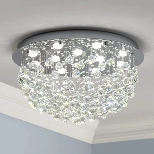 Vista 11 de Saint Mossi - Lámpara de araña de cristal K9 moderna de 9 luces, montaje empotrado, perfecto para comedor, baño, dormitorio, base de bombilla E12