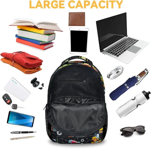 Vista 5 de Mochila preescolar de construcción para niños, mochilas de excavadora de camión de 16 pulgadas para niños y estudiantes, bonita mochila ligera