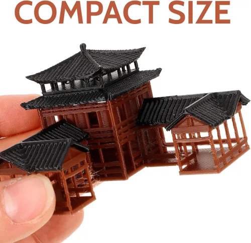 Vista 4 de B0D5DC8MHG Estatua japonesa en miniatura, decoración de pecera de plástico hecha a mano, adorno de jardín asiático, modelo de arquitectura antigua