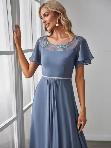 Vista 5 de Ever-Pretty Elegante vestido de dama de honor de gasa de manga corta alta y baja para mujer 0465