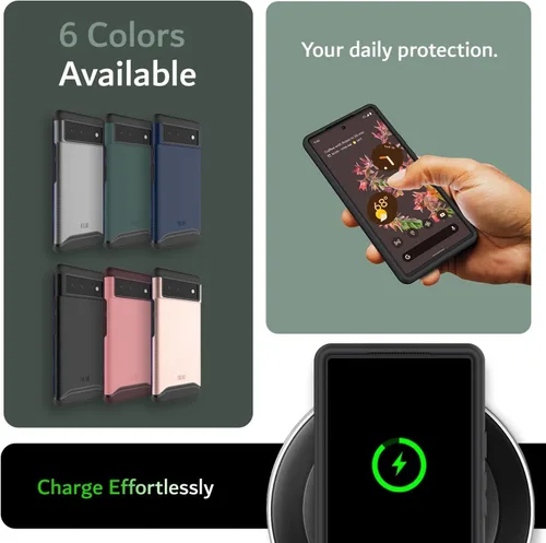 Vista 7 de TUDIA DualShield - Funda diseñada para Google Pixel 6 (2021), [Merge] a prueba de golpes, grado militar, delgada, resistente, de doble capa de Verde