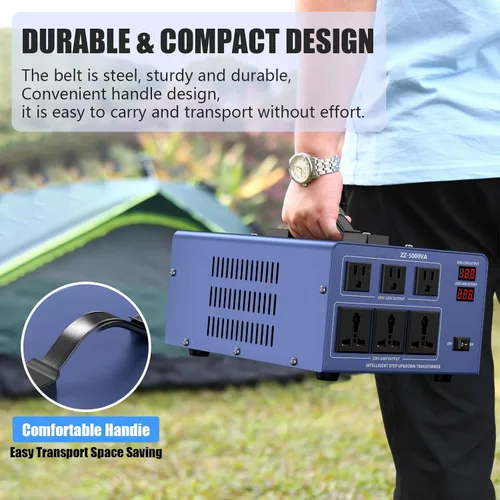 Vista 7 de Transformador convertidor de voltaje de 5000 W, elevador y descendente, 110 V/120 V a 220 V/240 V, reconocimiento automático de voltaje, convertidor